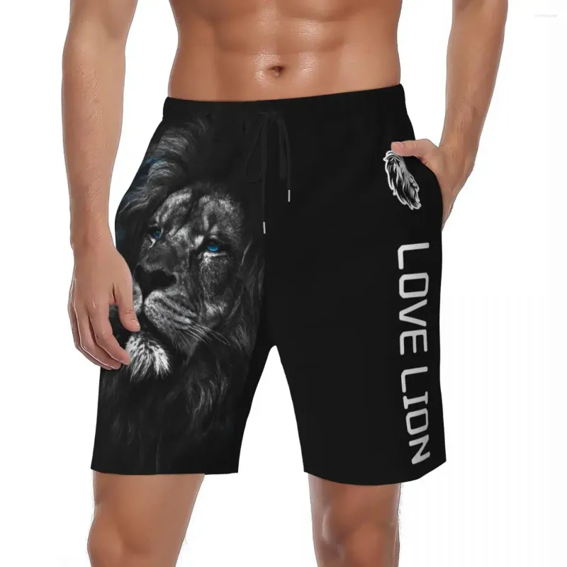 Men's Shorts Swimsuits LOVE LION Ctue Animal Gym Summer Cool Print Classic Beach Short Pants Surfing Quick Drying Swim Trunks