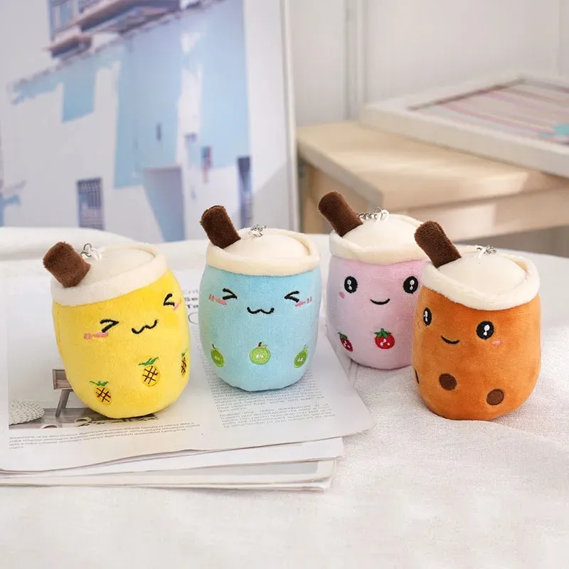 2024 Fruit milk tea cup keychains, keychain Plush doll cross-border plush toy wholesale clothing key chain accessories Milk tea shop souvenirs