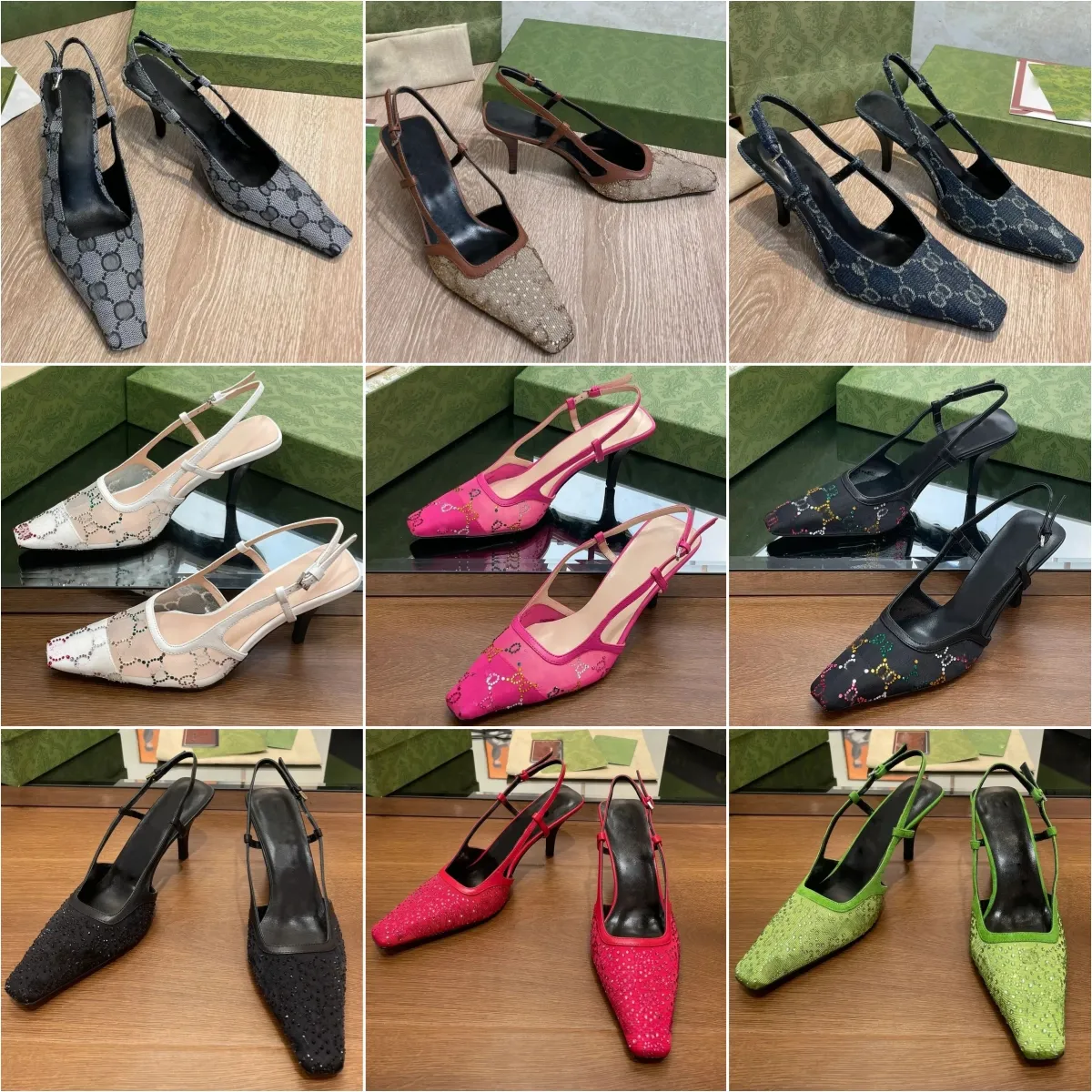 designer sandalen dames schoenen banket bruiloft hakken kant dress up ondiep uitgesneden schoenen sandalen halfhoge hak zwart mesh met sprankelende print schoenen luxe lederen enkelband