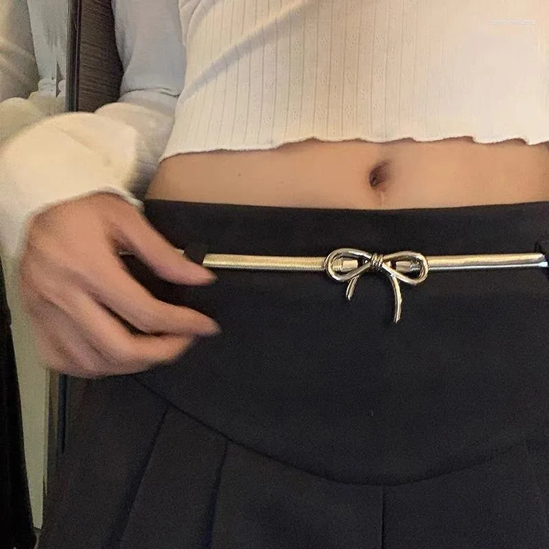 Ceintures Ins Métal Bow Noeud Ceinture Force Élastique Réglable Femmes Y2k Vintage Jupe Pantalon Accessoires Fille Taille Chaîne Été