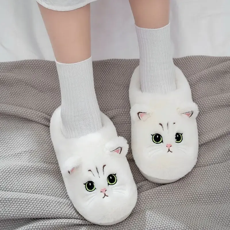 Slippers Sliffy White Cat Slippers Femme's Cuddly Kitty Slides Chaussures Femme Slipper Black Kitten Mules Fury Scuff Spuppers Nouveau 2022 Hiver