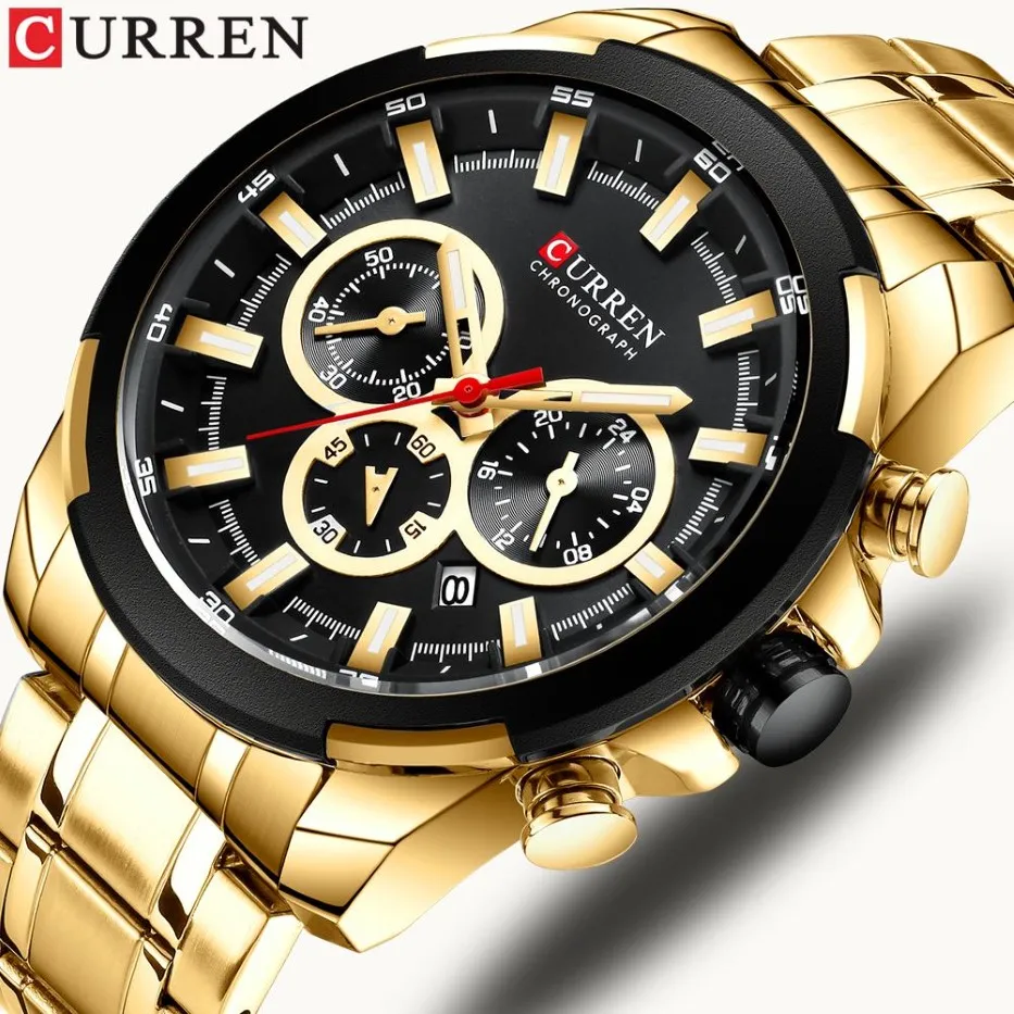 Curren Top Brand Luxury Men Watches Fashion Watch 캐주얼 쿼츠 손목 시계 스테인리스 스틸 크로노 그래프 시계 reloj hombres ly230g
