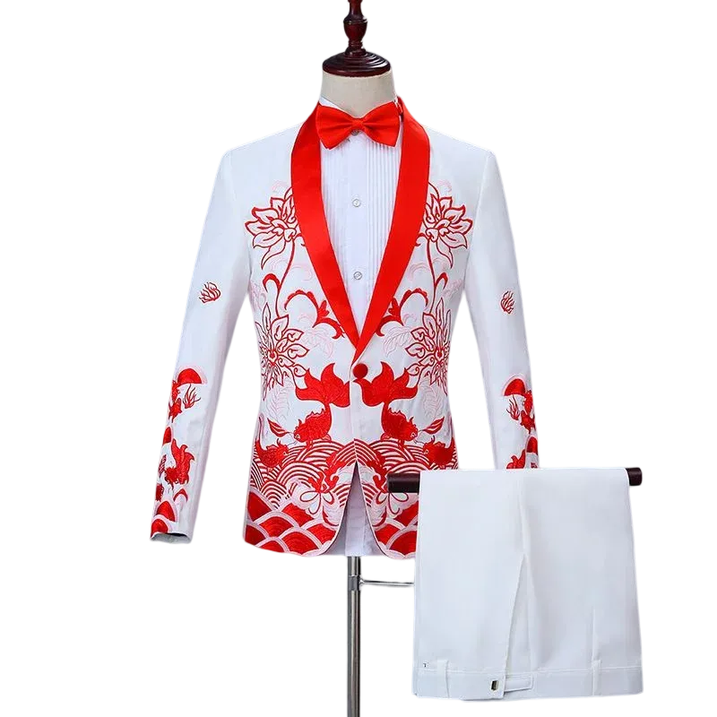 Suits Men Dress Suits Chinese Style Party Stage Wedding Tuxedo Groom Suit Costumes Single Breasted Two Piece Set Performance Suit Sets