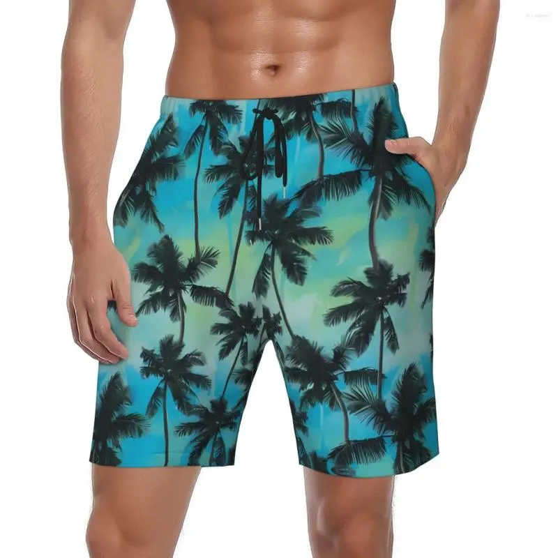 Shorts pour hommes Hommes Board Navy Lime Palm Tree Hawaii Maillots de bain Cool Mode Respirant Surf Tendance Grande Taille Pantalon court de plage