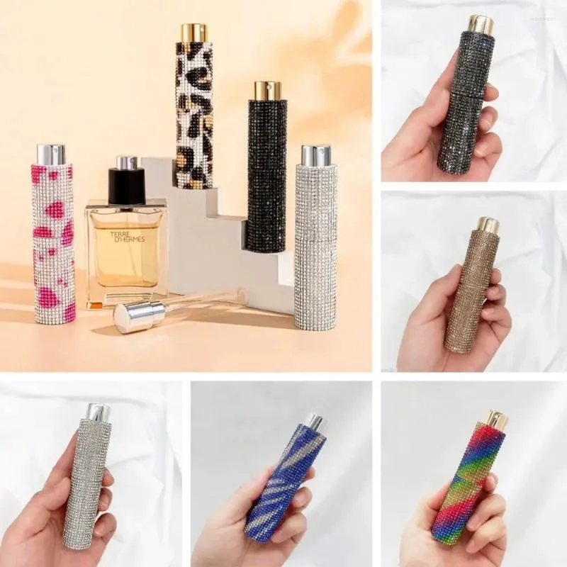 Lagringsflaskor 10 ml Rhinestone Parfym Bottle Glass Liner Mini Roterande spray Leopardtryck Fine Mist Refillerbar