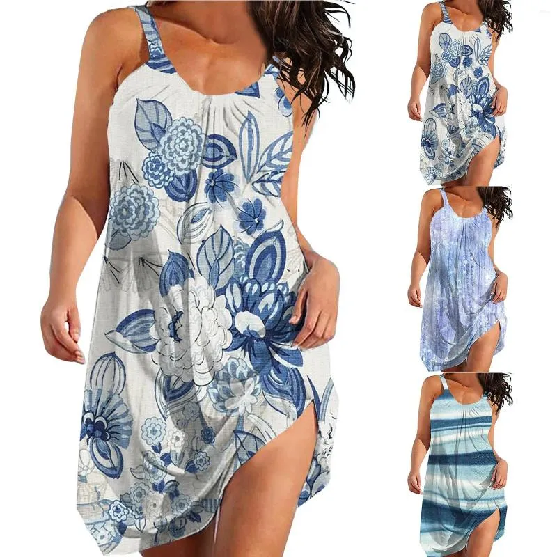 Casual Dresses Floral Printed Women's Fashion Ladies Suspender Dress Summer Loose Tank 2024 Bohemian Style Beach sundress