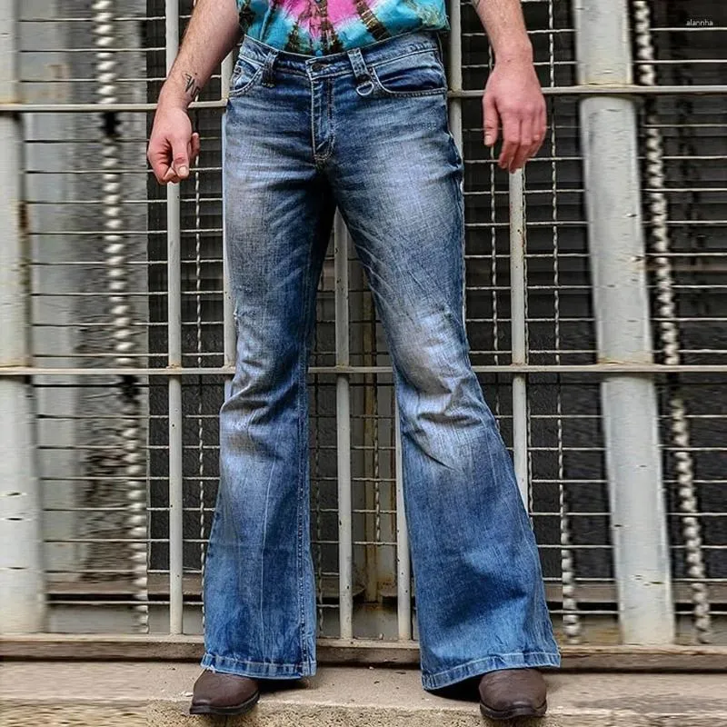 Jeans da uomo Pantaloni denim da uomo a vita media Pantaloni lunghi casual svasati stile punk tinta unita vintage elasticizzati