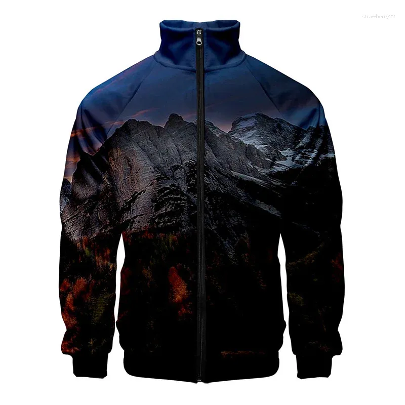 Jaquetas masculinas 3d neve montanha cenário impressão jaqueta engraçado paisagem gráfico para homens crianças moda streetwear roupas topos