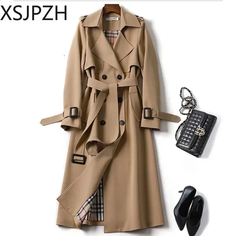 Trench Coat coreano Plus Large Size Capispalla casual Ispessimento Moda 4XL Abito camicia lunga invernale Donna Frangivento marrone 240309