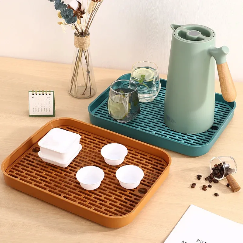 Kaffevaror Tea Tea Teray Plastic Silicone Dish Dry Fruit Servering Tray Rustic Food Office ServierTablett Tea Accessories 240304