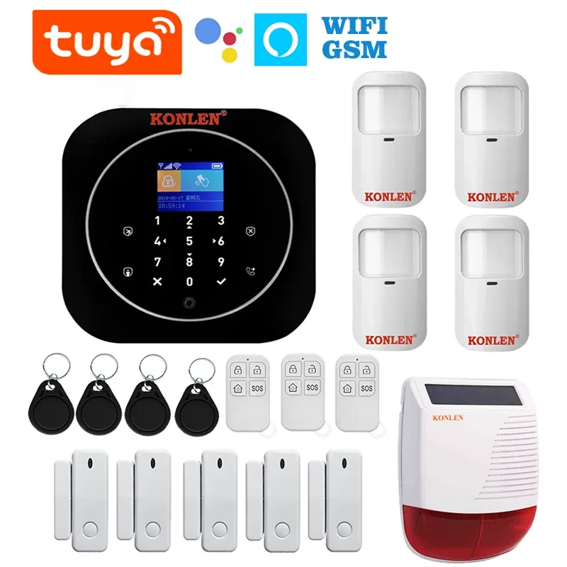 Kit WiFi Tuya Smart GSM Home Alarm System Kit Wireless House Security med IP Camera Intruder Alert App Control Google Home Alexa