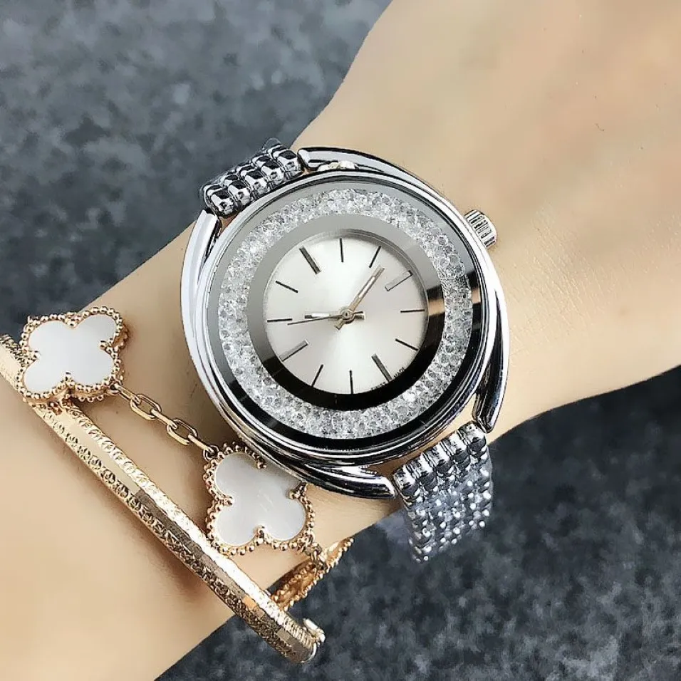 Merk Horloge Vrouwen Meisje Zwaan Kristal Stijl Metalen Stalen Band Quartz Horloges SW042486