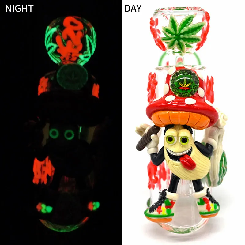 7.9in,Glow In The Dark 3D Glass Hammer Pipe Glass Smoking Pipes Bongs Hand Pipes Spoon Glass tabacco Pipe wholesale,Borosilicate Glass Water Pipe