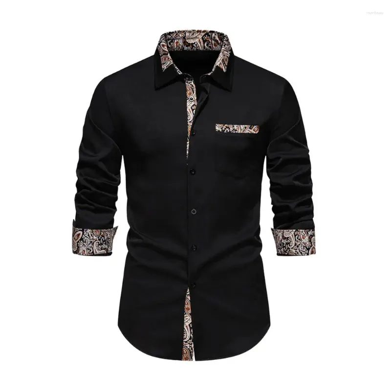 Men's Casual Shirts Collar Shirt Retro Style Spring/fall With Contrast Color Print Single-breasted Design Slim Fit Long Sleeve Business