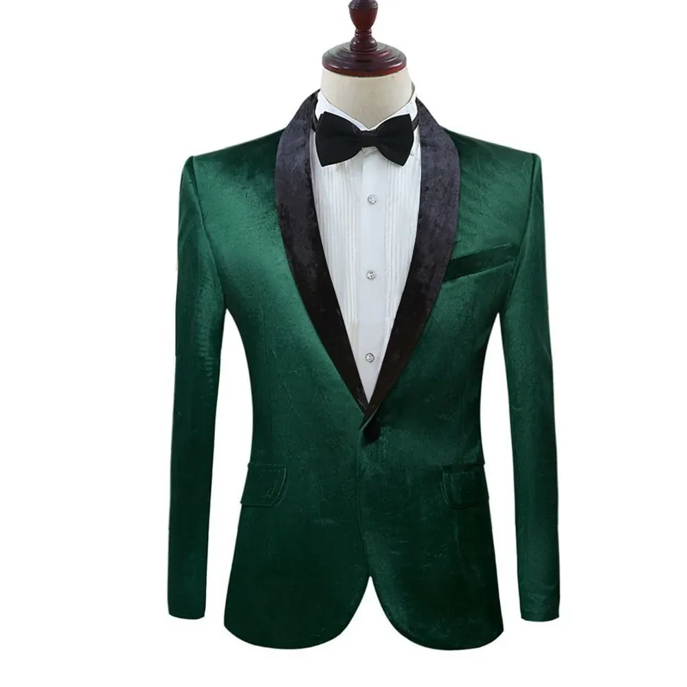 Suits 20 Men's Green Purple Pink Blue Gold Red Black Velvet Fashion Suit Jacket Wedding Groom Stage Singer Prom Slim Fit Blazers