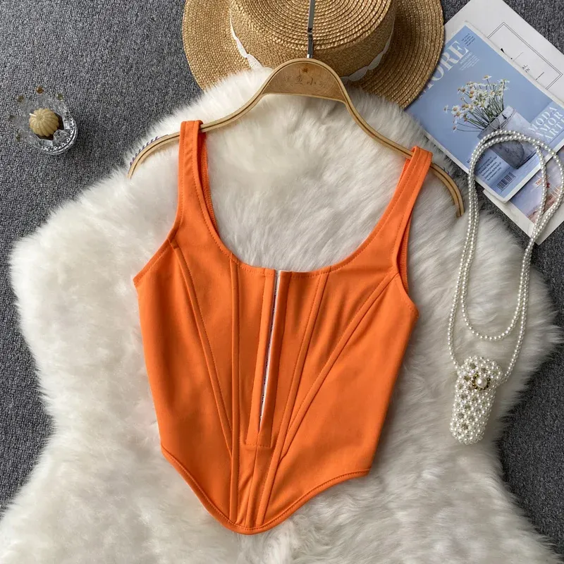 Toppar Fashiony Orange Camisole Lace Bra Female Camis Diamond Fishbone Spicy Girl Tank Sleeveless Crop Top Women Clothe Dropshipping