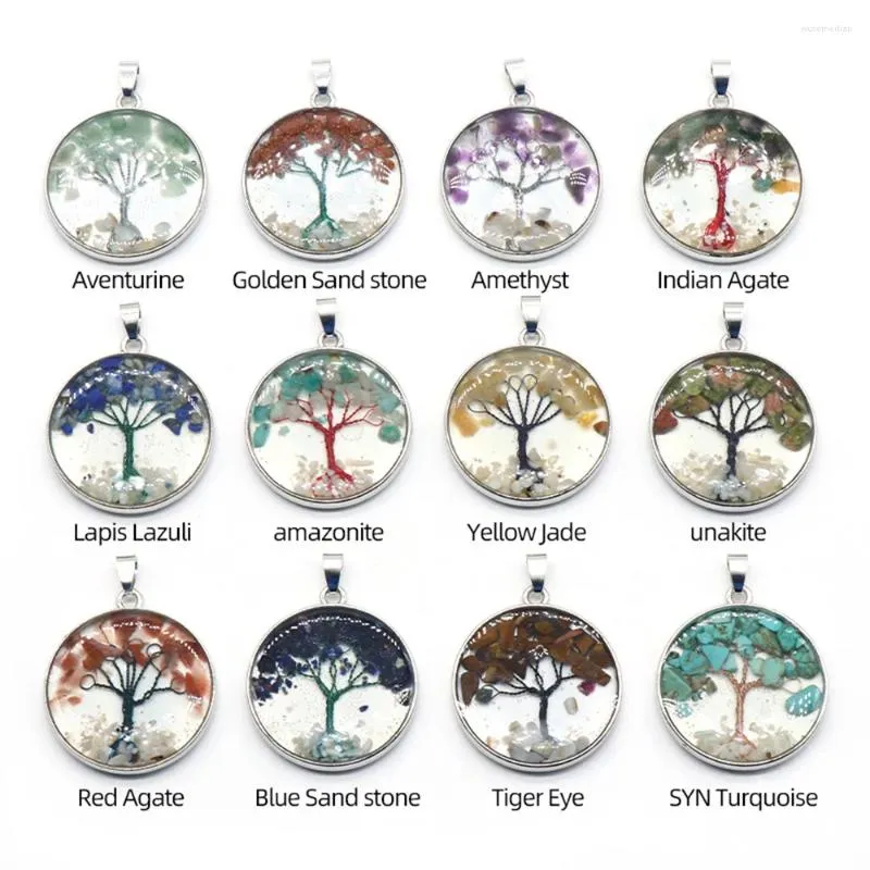 Pendant Necklaces Tree Of Life Natural Stone Gravel Resin Necklace Energy Crystals For Women Jewelry