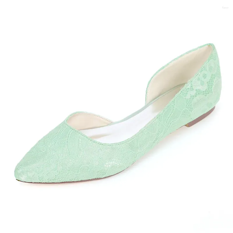 Casual Shoes Creativesugar D'orsay Side Empty Flats Pointed Toe Lace Women's Flat Bridal Wedding Party Prom Fresh Color Mint Green