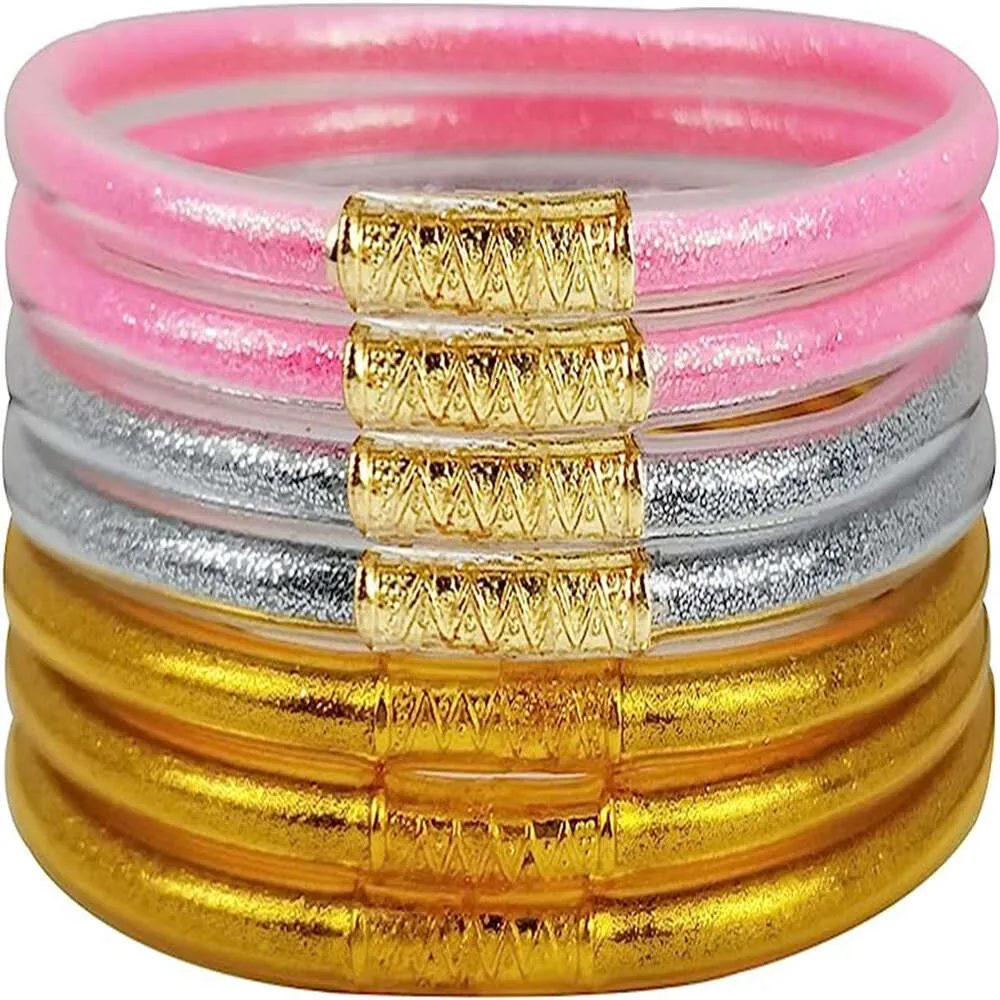 Seven Layer Multi-color Mixed Hot Selling Silicone Rainbow Set for Women's Shiny Gold Powder Bracelet