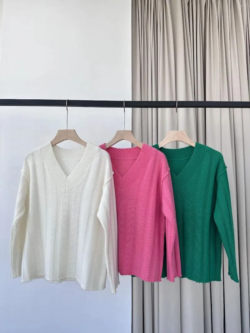 Women's Sweaters Top End Women Vintage Pure Cashmere Long Sleeve Loose Knitted Sweater Elegant Lady All Match Pullover V-neck Jumper Tops
