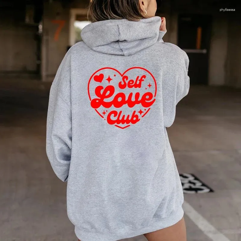 Men's Hoodies Couple Red Self Love Club Letter Men Women Trendy Personalised Pullover Autumn Drawstring Kangaroo Pocket Sweatshirts