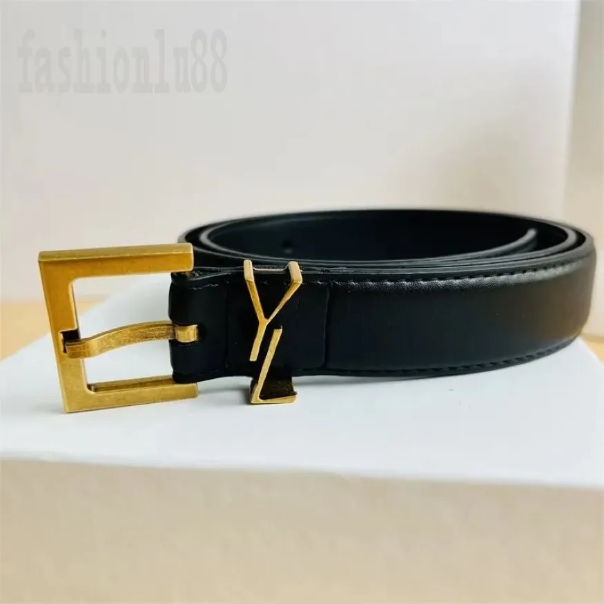 Lyxbälten för kvinnor designer läderbälten fast färg 3 cm pläterad guld vintage bokstnpin spänne brun cinture casual western s281y