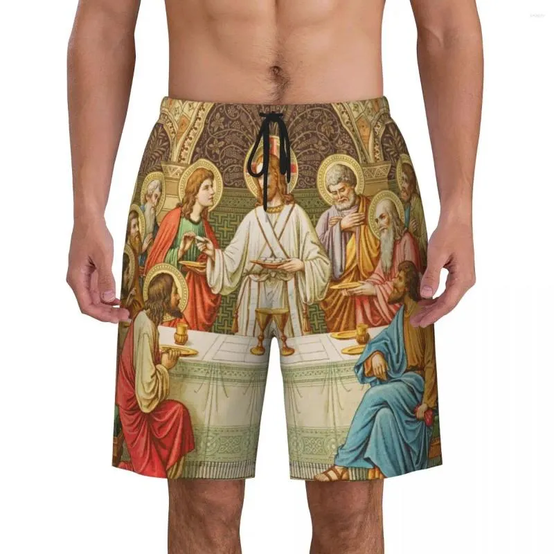 Men's Shorts Custom Ethiopian Christian Christ Jesus Last Supper Swim Trunks Mens Quick Dry Board Swimwear Suits Boardshorts