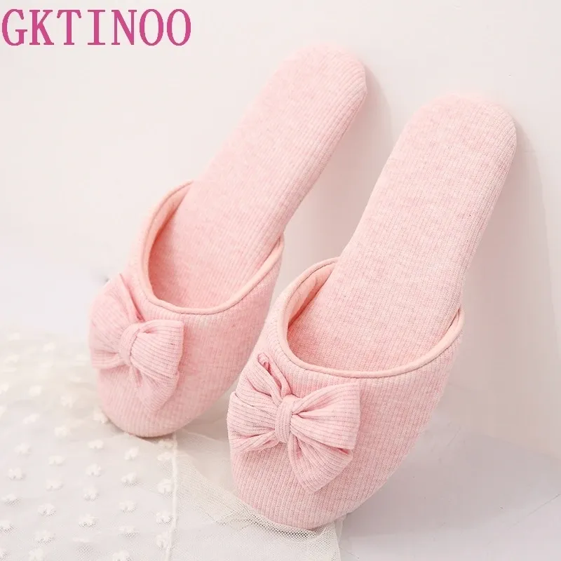 Bottes Gktinoo Beau Bowtie Winter Femmes Pantoues maison pour la chambre intérieure Maison Soft Bottom Coton Chaussures chaudes