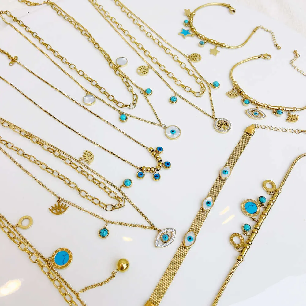 Bijoux pour les yeux Turquoise, chaîne multicouche élégante, collier en acier inoxydable à la mode, N019