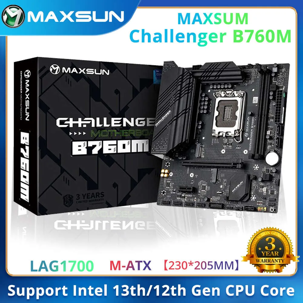 MAXSUN Challenger B760M 마더 보드 듀얼 채널 DDR4 메모리 PCIE 4.0 USB3.2 M.2 LGA1700 (인텔 코어 12400F/13400F 지원)