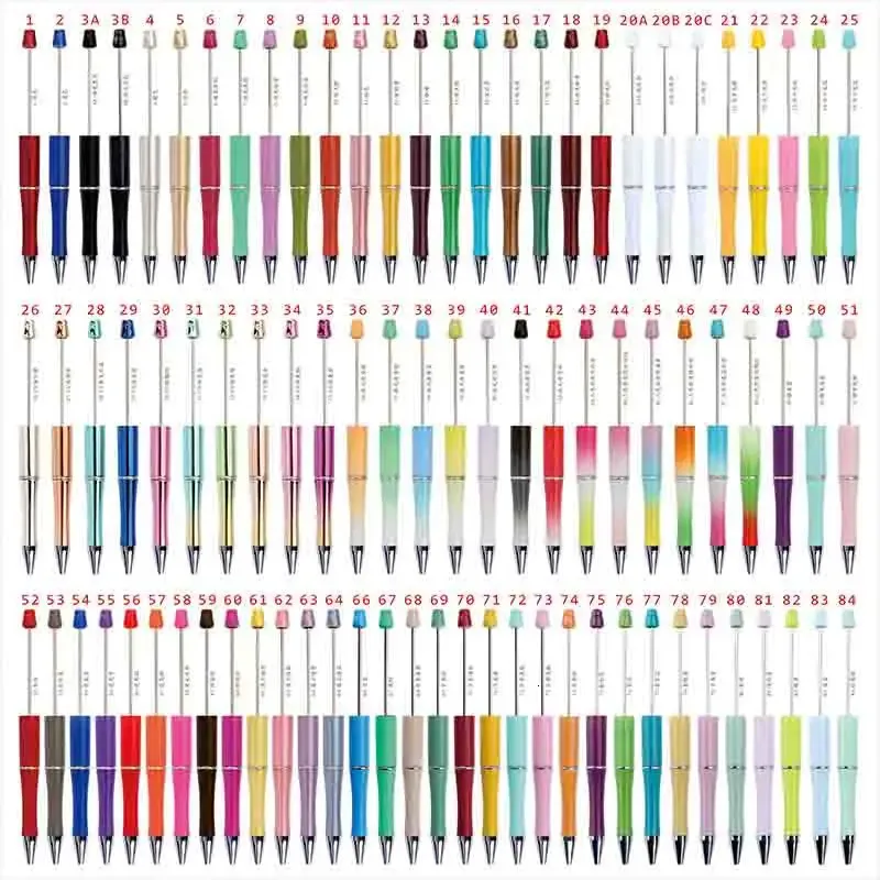 100Pcs est Colour Creative Plastic Beaded Pen Ballpoint Pen Printable Beadable Pen DIY Gift for Student Office Supplies 240307