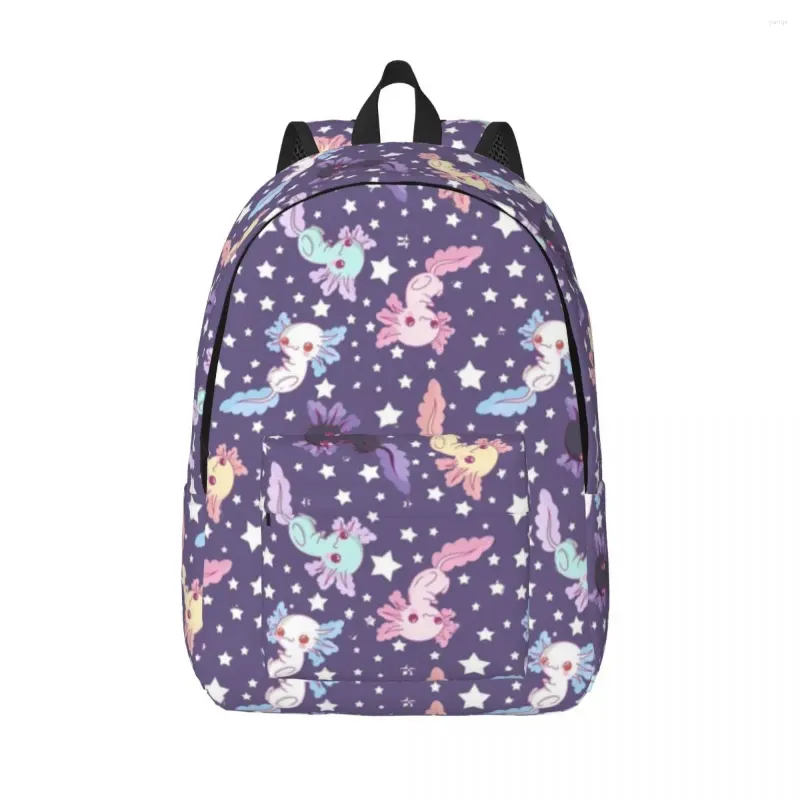 Backpack Kawaii Axolotl Lilac Unisex Polyester Travel Backpacks Print Streetwear High School Bags Rucksack Christmas Gift