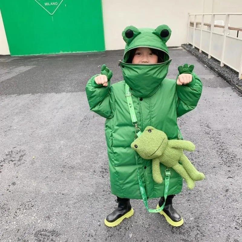 Down Coat Children's Winter Cotton Jacket Casual Thicked Long Cartoon Frog Girls Clothing Baby Hooded Kids Clothes Tz988