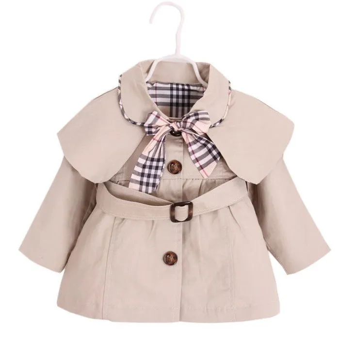 Designer Baby girls shawl trench coat INS toddler kids plaid Bows tie lapel long sleeve outwear children single breasted belt princess clothing Q2088