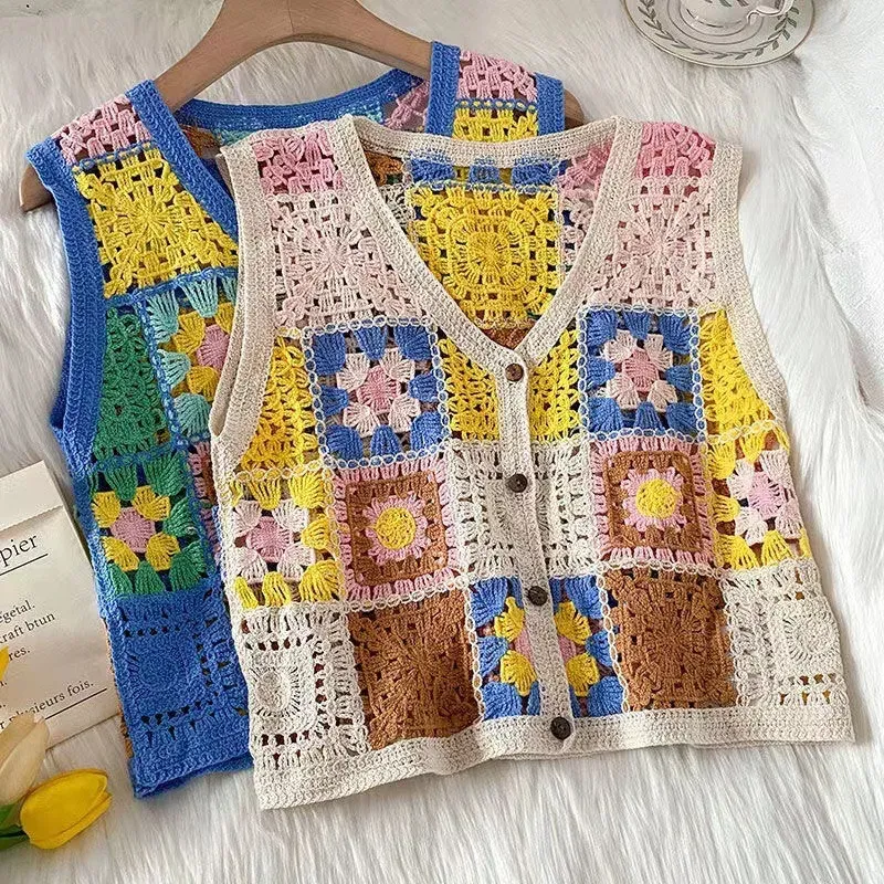 Waistcoats Ny nationell stil Boho Hollowedout Retro Vest Holiday Travel Vest Cardigan Gratis frakt