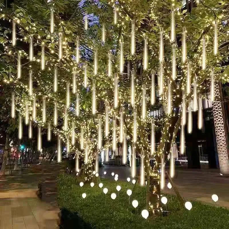 سلاسل LED Meteor Shower Rain String Lights Street Fairy Garlands Christmas Tree Decorations for Outdoor Year Garden Navidad
