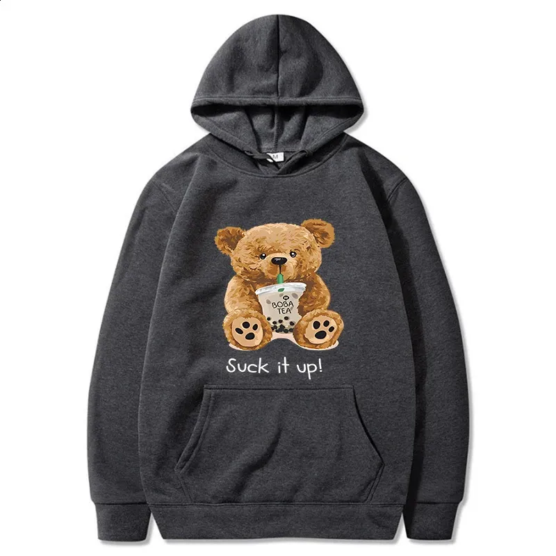 Womens Animal Bear Hoodie Autumnwinter Korean Fashion Vintage Longsleeved Oversized Pullover Casual Sweatshirt 240307