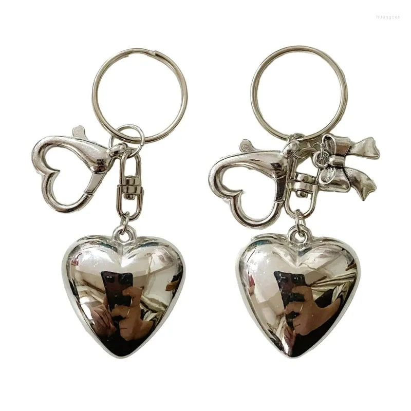 Keychains Bowknot Big Heart Charm Keyring Silver Color Pendant Simple 40 GB