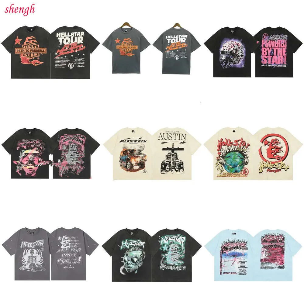 Shengh01 Designer Hellstar T Shirt Graphic Tee Abbigliamento Desinger Brand Uomo Tshirt Camicie Manica corta Stampa Vintage Coloeful Loose Fitting