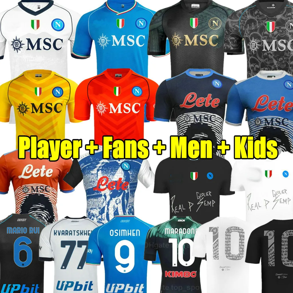 Maradona 23 24 Napoli Soccer Jerseys Player Fans Naples Football Shirt 2023 2024 Zielinski Koulibaly Camiseta de Futbol Kvaratskhelia Maillot Foot Osimhen Camisa