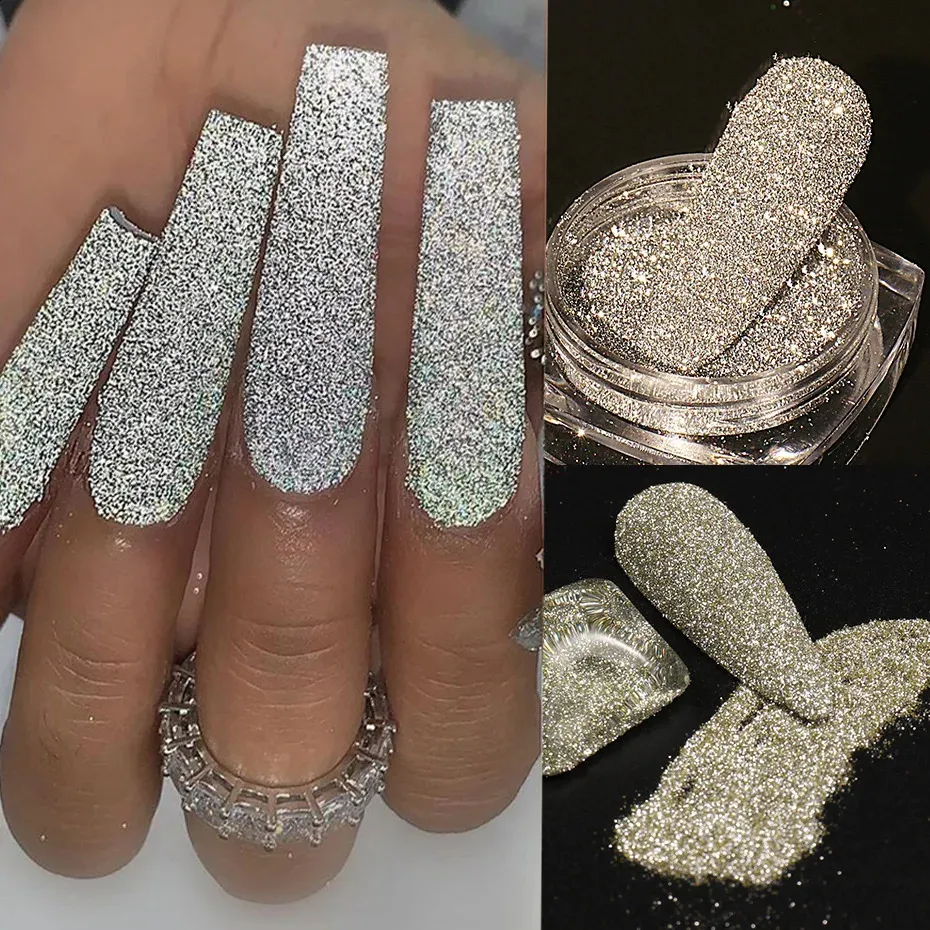 2 pçs reflexivo glitter prego em pó brilhante escuro efeito chamativo cristal diamante cromo pigmento poeira manicure decoração acessórios 240313