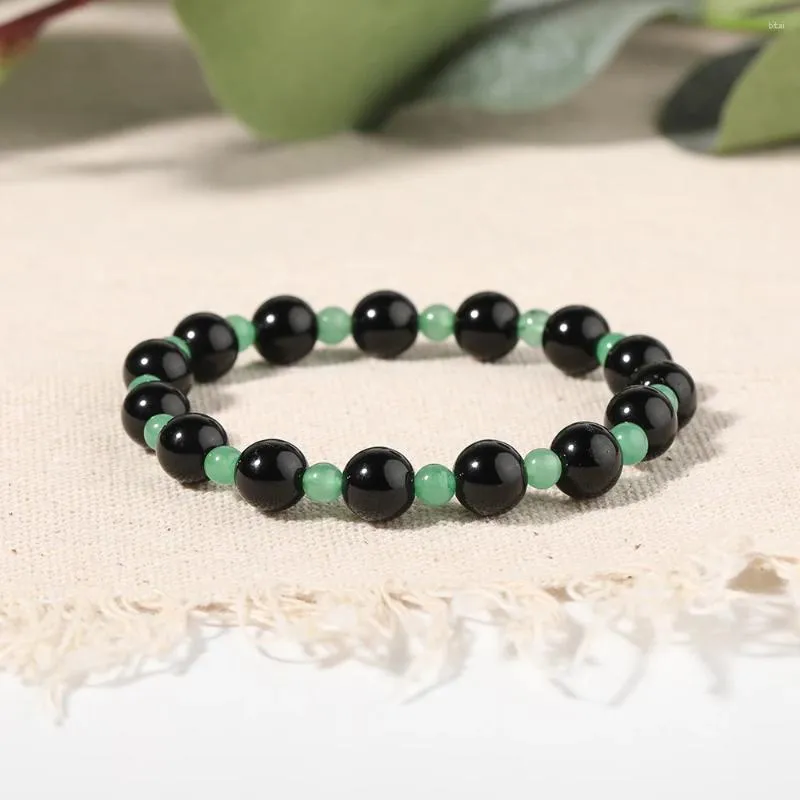 Bracelet OAIITE en Agate noire brillante pour hommes et femmes, brin de 8mm, perles d'aventurine verte, bijoux classiques à la mode, cadeau pour amis