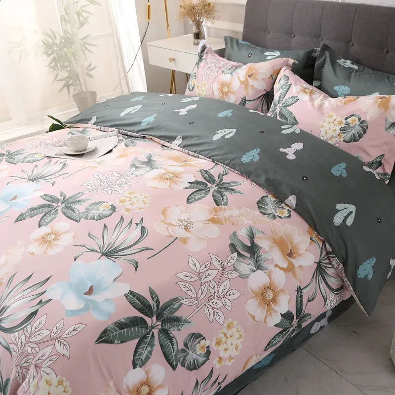 Literie housse de couette avec fermeture à glissière motif Floral doux microfibre couette enveloppe taie d'oreiller 230308