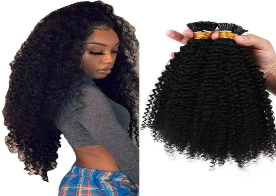 4B 4C Kinky Curly Malyaisian Remy Prebonded Hair Extensions I Nail Tip 100 Strands Natural Color 1gs For Women2056050