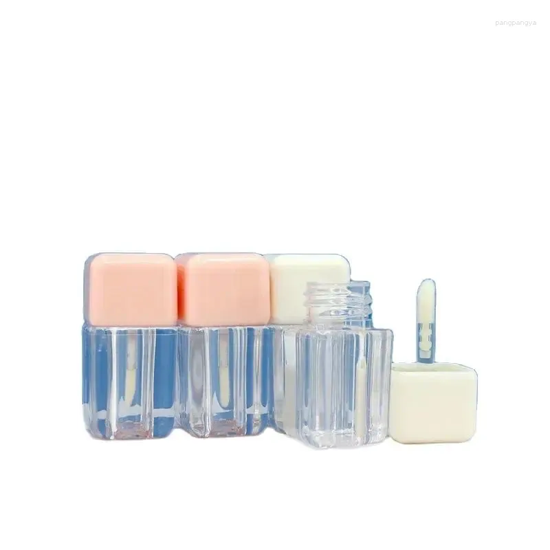 Bottiglie di stoccaggio 50 pezzi di tubo di plastica trasparente 4 ml di contenitore cosmetico con coperchio rosa, forma quadrata bianca, lucidalabbra portatile vuoto