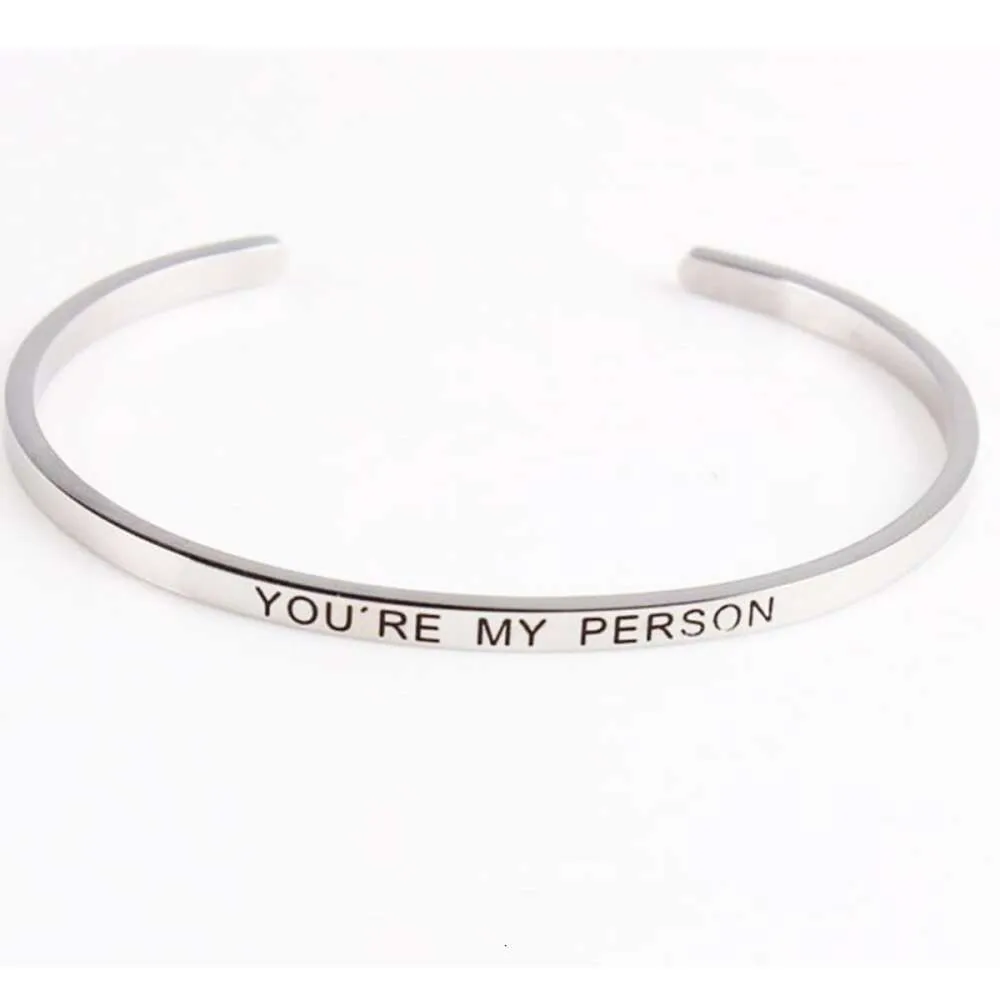 YOU'RE MY PERSON Inspirational Stainless Steel Cuff C Bracelet Engraved Mantra Bracel