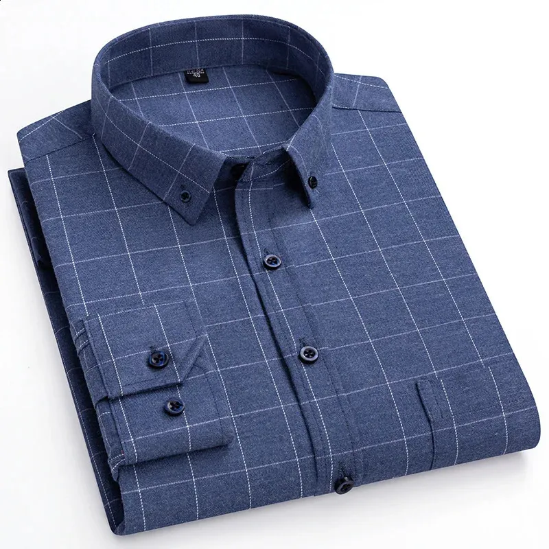 S ~ 7XL Camicia da uomo classica a maniche lunghe scozzese spazzolata di grandi dimensioni Camicia casual all-match in puro cotone di alta qualità Abbigliamento da uomo 240314