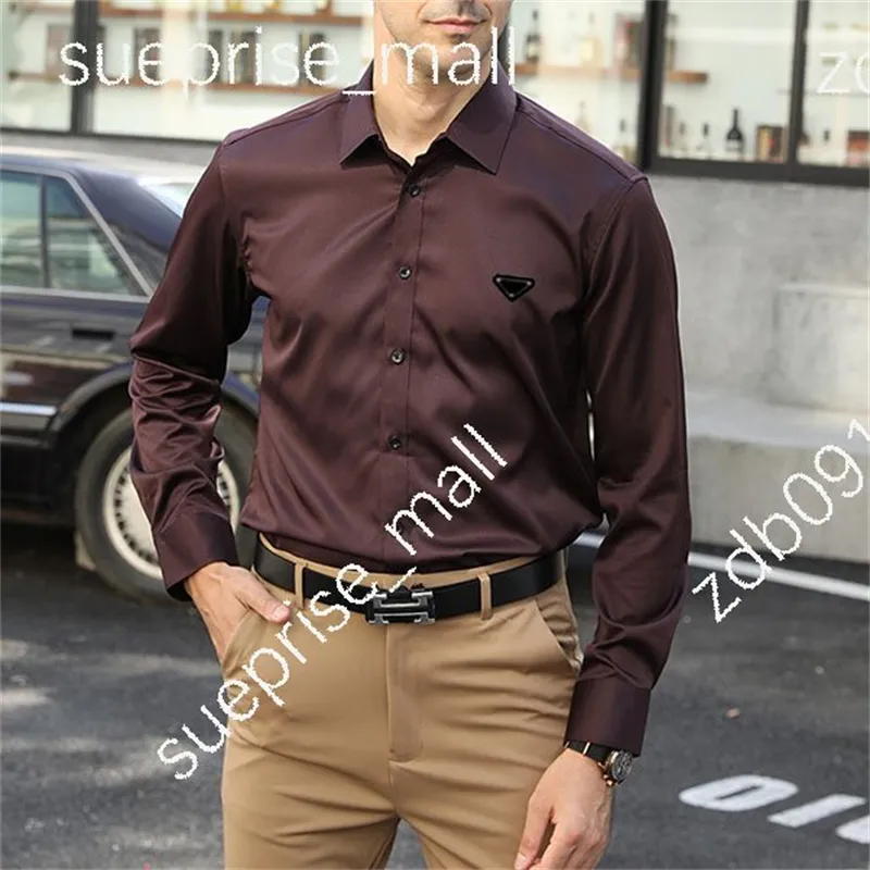 Camisa casual masculina de grife, camisa de negócios de grife de alta qualidade, camisa clássica de manga comprida, letras de cor sólida, camisa casual sazonal de alta qualidade