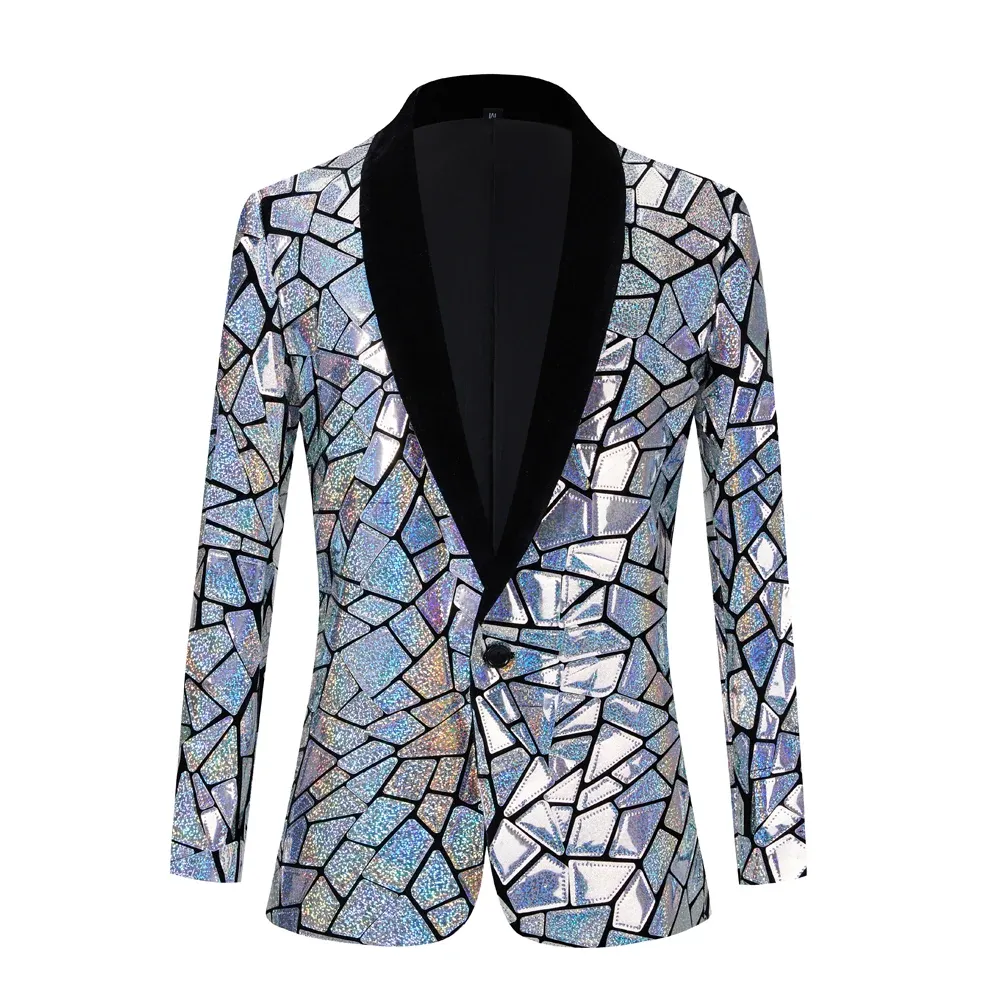 Suits Mens Laser Luxury Sequin Blazer Jacket Shawl Lapel One Button Shiny Wedding Party Suit Dinner Tuxedo Nightclub Host (Male)