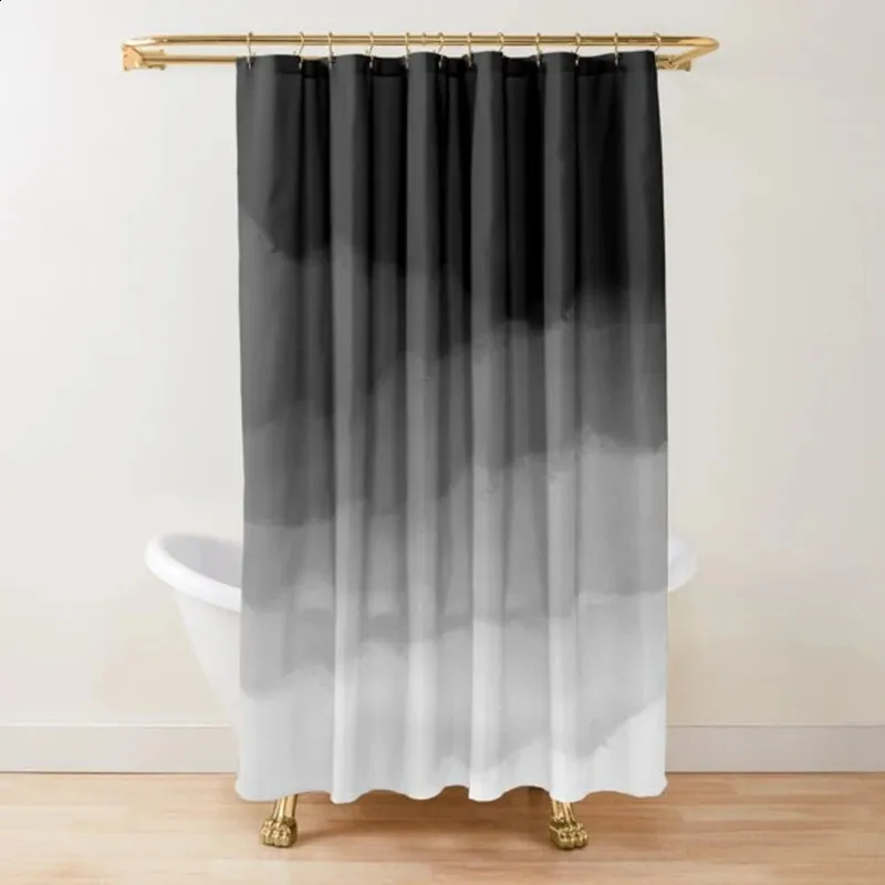 Rideau de douche minimal en Polyester, dégradé blanc et noir, imperméable, moderne, pour salle de bain, lavage en Machine, crochets de bain, 240313